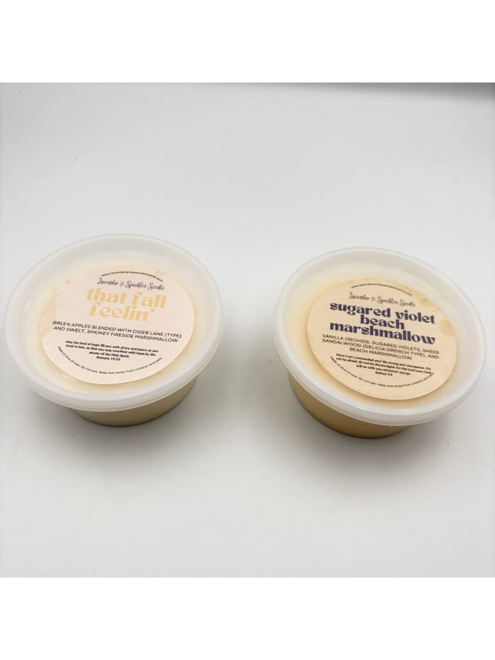 2 Lavender & Speckles Vendor Wax Melts 8oz Tubs Fall Feelin Sugared Violet Beach